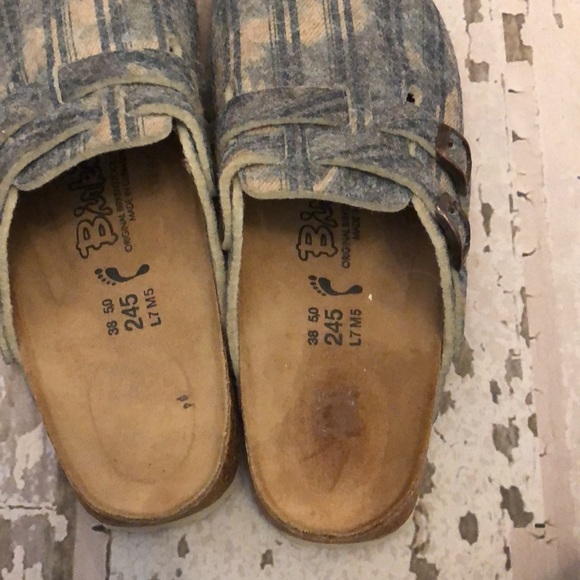 BIRKIS b BIRKENSTOCK Boston Double buckle slide on Flannel plaid shoes sandal 38 - Picture 2 of 6